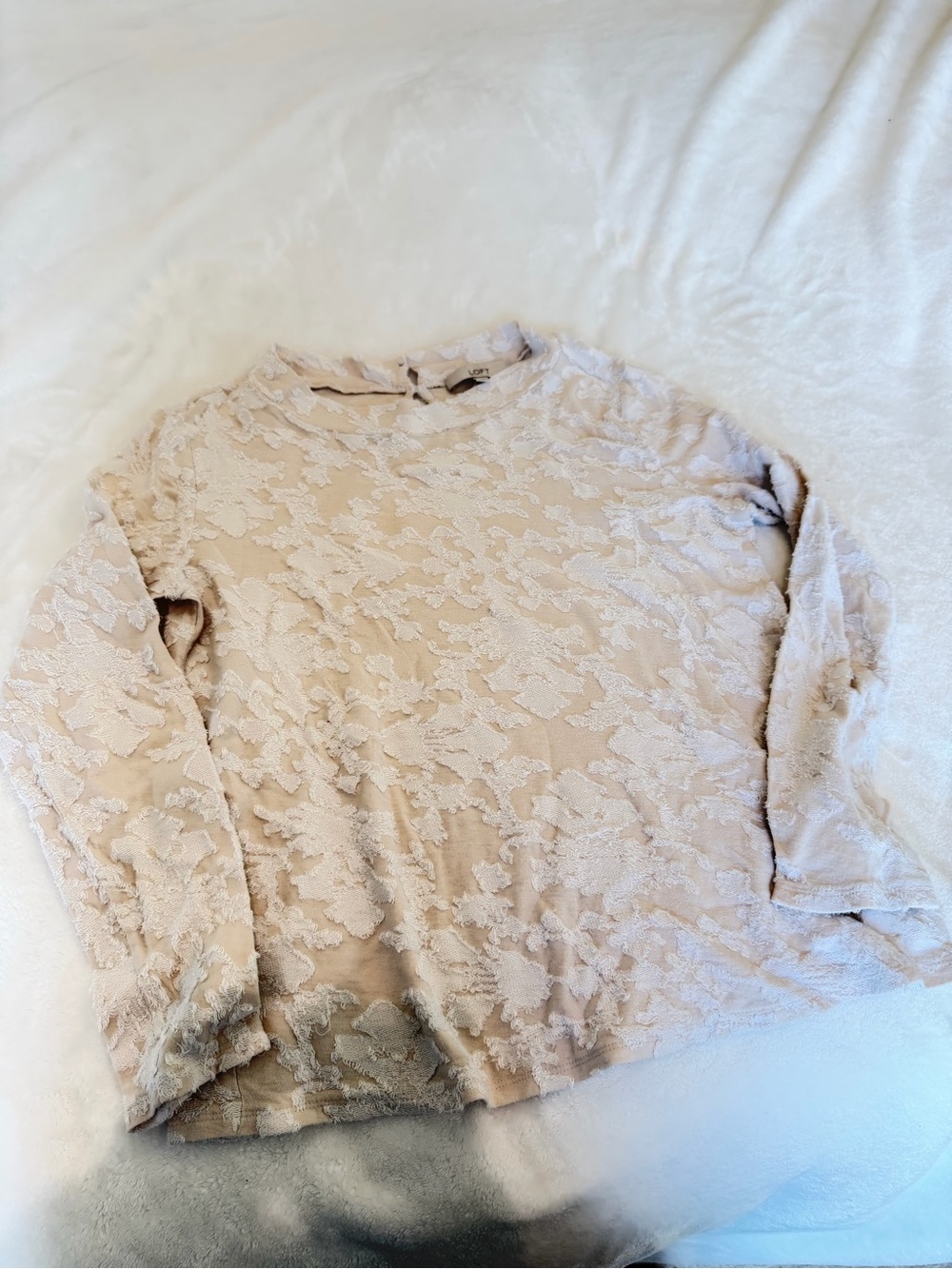 LOFT Cream Floral Textured Long Sleeve Top